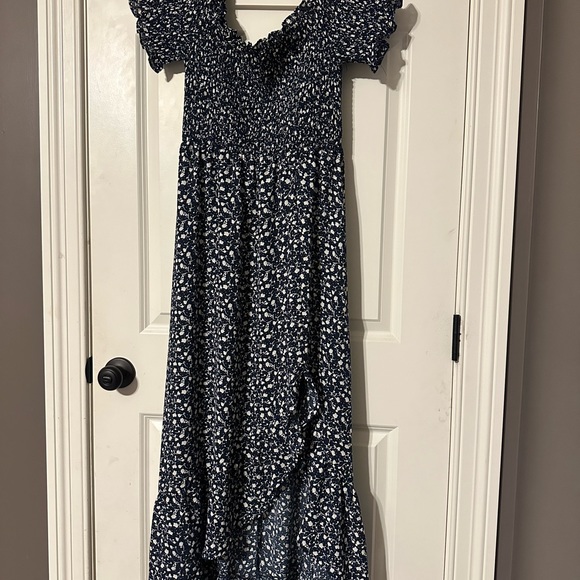 Navy, off shoulder, high low dress - Picture 5 of 5
